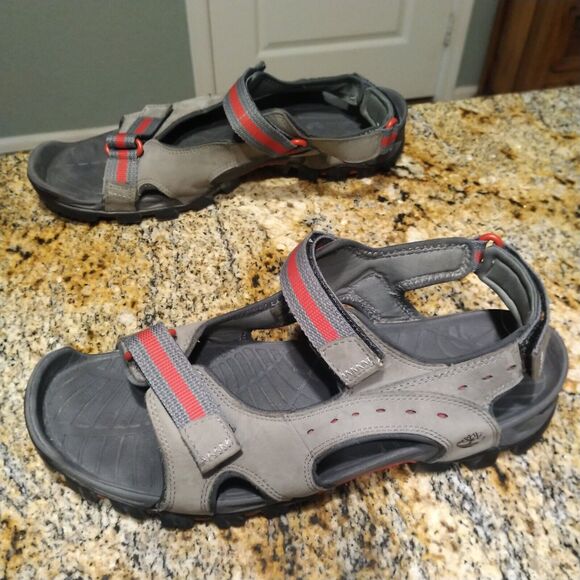 Rare Timberland Wakeby Nubuck Leather Gray Red Sandals A14NN Mens Size US 11 - Picture 4 of 9